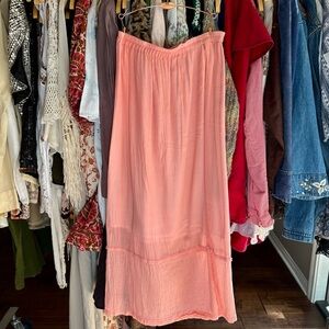 USINDO Peach Boho Maxi Skirt M | Crinkle Rayon Indie Hippie Festival Skirt